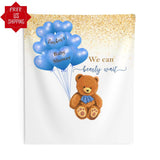Teddy Bear Baby Shower Backdrop, Blue Bear Themed Baby Shower, Bear with Blue Balloons Banner, Boy Shower 01BS37 - iJay Backdrops