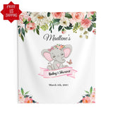 Pink Floral Elephant Baby Shower Backdrop - iJay Backdrops