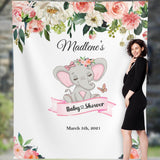 Pink Floral Elephant Baby Shower Backdrop - iJay Backdrops