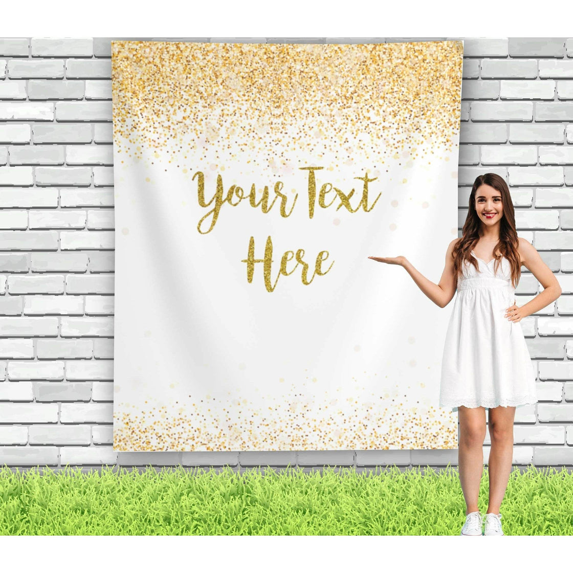 White and Gold Personalized Backdrop - iJay Backdrops