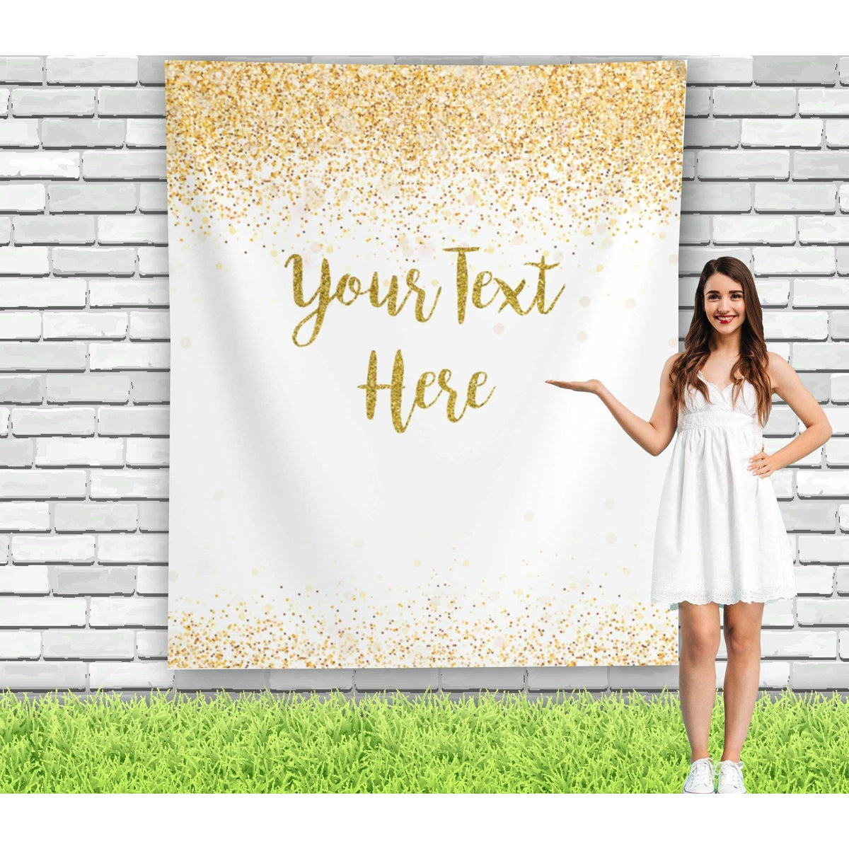 White and Gold Personalized Backdrop - iJay Backdrops