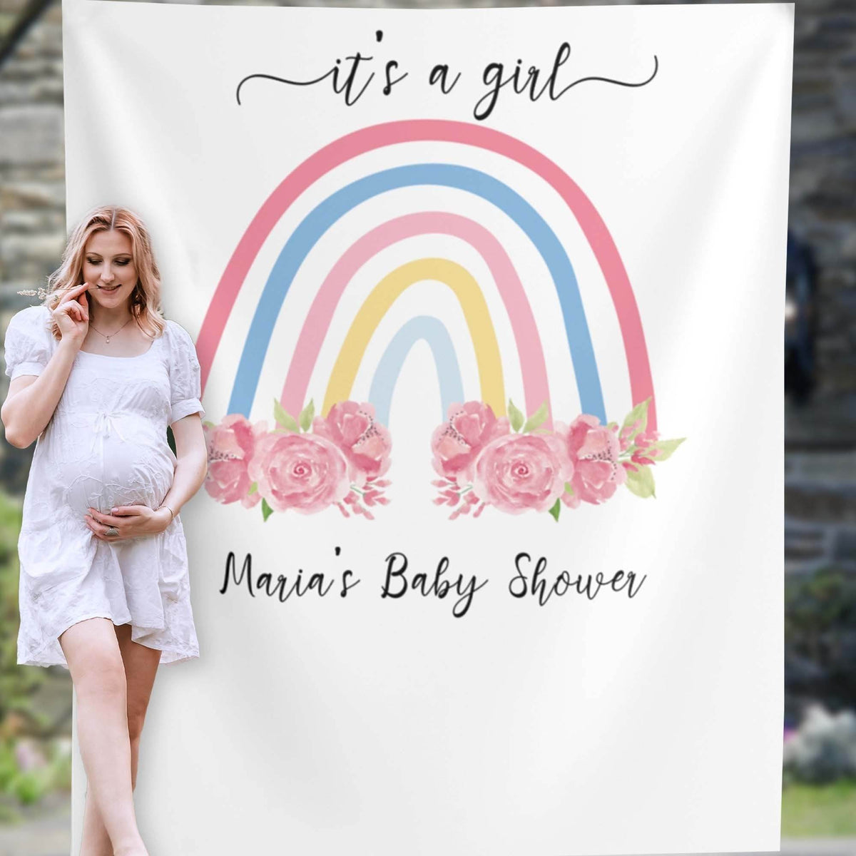 Colorful Rainbow Floral Baby Shower Backdrop - iJay Backdrops