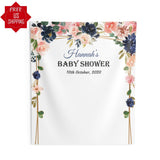 Pink and Navy Blue Baby Shower Backdrop, Floral Backdrop, Gold and Blush Backdrop, Photo Booth Backdrop 01NBS3 - iJay Backdrops