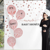 Rose Gold Baby Shower Decor, It's a Girl Baby Shower Backdrop, Balloons Photography Backdrop - iJay Backdrops