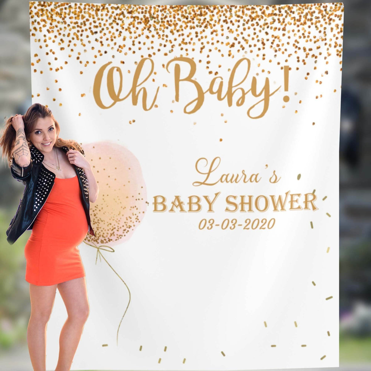 Gold Glitter Cofetti Baby Shower Backdrop - iJay Backdrops