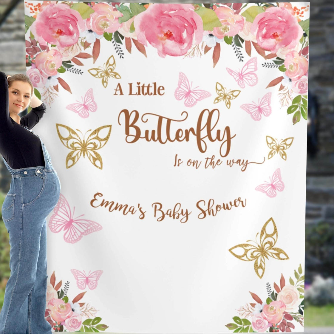 Personalized Baby Shower Backdrop for Butterfly Baby Shower Decor - iJay Backdrops
