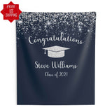 Navy and Silver Graduation Backdrop - iJay Backdrops