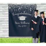 Navy and Silver Graduation Backdrop