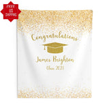White and Gold Graduation Backdrop - iJay Backdrops