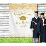White and Gold Graduation Backdrop - iJay Backdrops