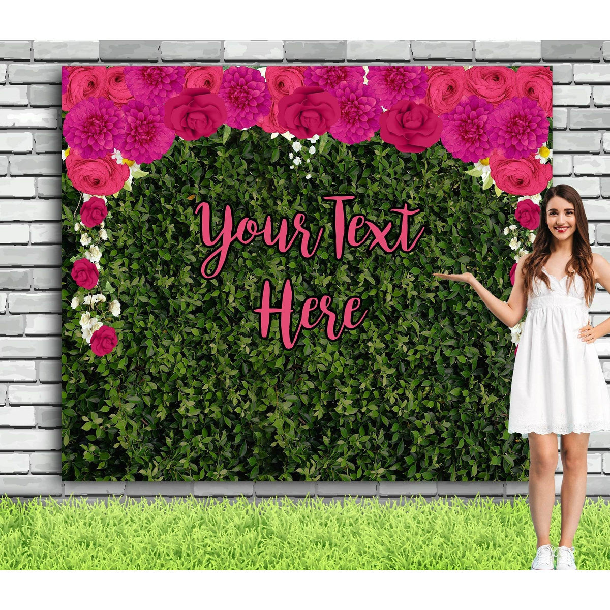 Pink Flowers Grass Backdrop Fabric - iJay Backdrops
