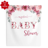 Rose Gold Baby Shower Backdrop, Floral Baby Shower Decor, Photo Booth Backdrop, Custom Baby Shower Sign 01RGBS - iJay Backdrops