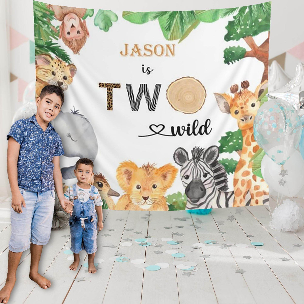 Two Wild Safari Birthday Backdrop - iJay Backdrops