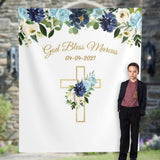 Blue Floral Boy Baptism Backdrop - iJay Backdrops