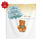 We can Barely Wait Bear Balloons Baby Shower Backdrop - iJay Backdrops