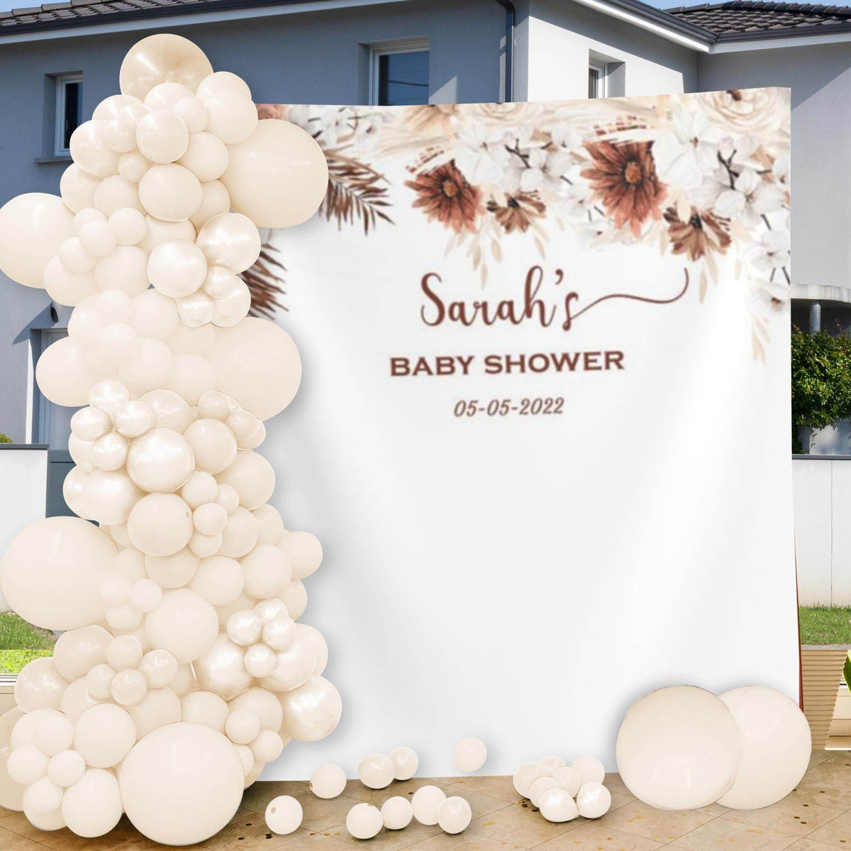 Terracotta baby shower backdrop, Pampas baby shower decoration, Neutral Boho Baby Shower Banner, Gender neutral baby shower backdrop - iJay Backdrops