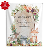 Personalized Fall Burgundy Woodland Animals Backdrop for Baby Shower. - iJay Backdrops