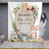 Personalized Fall Burgundy Woodland Animals Backdrop for Baby Shower. - iJay Backdrops
