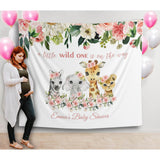 Safari Baby Shower, Girl Baby Shower Backdrop, A little Wild One On the Way, Floral Blush Jungle Baby Shower Decoration - iJay Backdrops