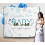 Winter Woodland Baby Shower Decoration, Baby it’s cold outside, Baby Shower Backdrop, Polar Bear, Blue Snowflakes Baby Shower - iJay Backdrops