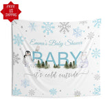 Winter Woodland Baby Shower Decoration, Baby it’s cold outside, Baby Shower Backdrop, Polar Bear, Blue Snowflakes Baby Shower - iJay Backdrops