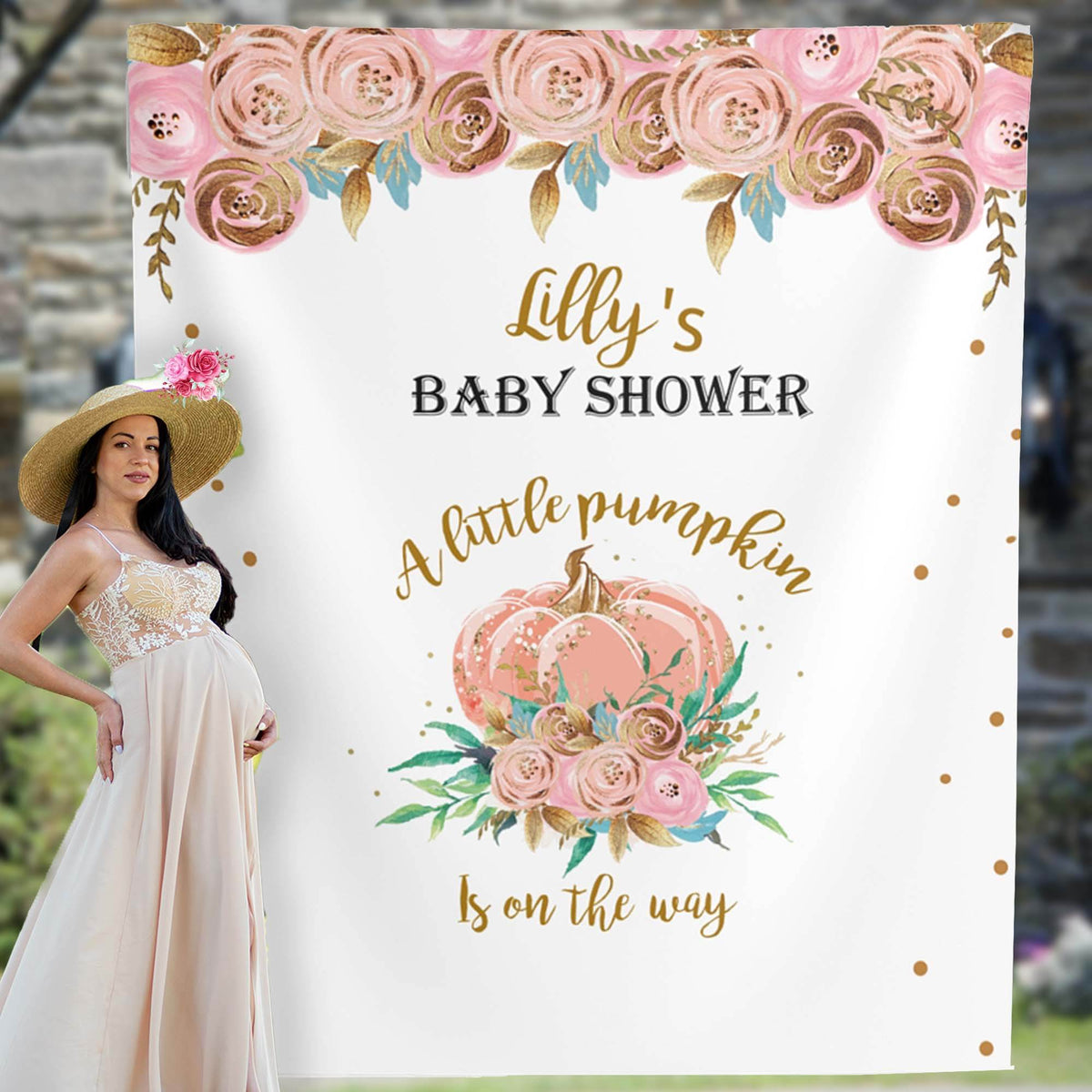Little Pumpkin Baby Shower Backdrop for Baby Girl - iJay Backdrops