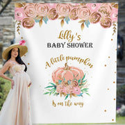 Little Pumpkin Baby Shower Backdrop for Baby Girl - iJay Backdrops
