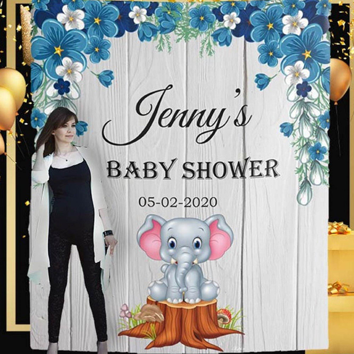 Personalized Baby elephant backdrop for Baby Shower - iJay Backdrops