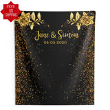 Personalized Black and Gold Glitter Wedding Backdrop for reception, Custom Wedding Photo booth Backdrop - Shop Now iJay Backdrops 