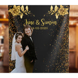 Personalized Black and Gold Glitter Wedding Backdrop