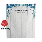 Personalized Rustic Blue Floral Wedding Backdrop - iJay Backdrops