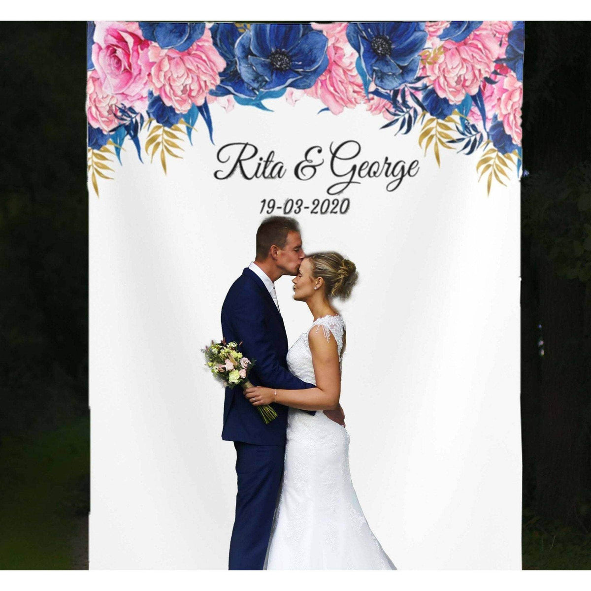 Personalized Blue, Pink Floral Wedding Backdrop - iJay Backdrops