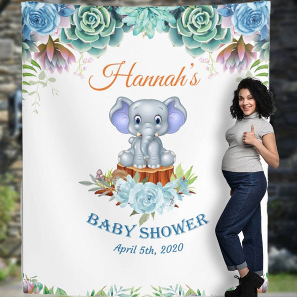 Personalized Elephant baby shower backdrop - iJay Backdrops