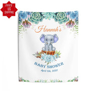 Personalized Elephant baby shower backdrop - iJay Backdrops