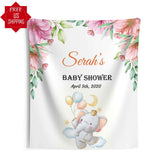 Personalized Floral Elephant Baby shower backdrop - iJay Backdrops