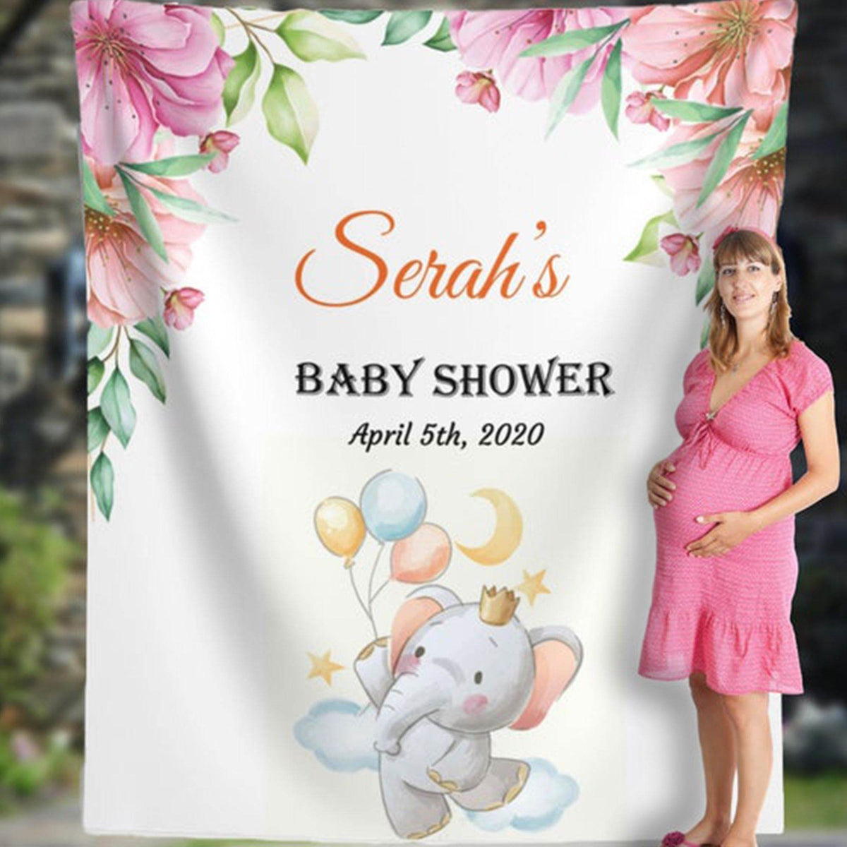 Personalized Floral Elephant Baby shower backdrop - iJay Backdrops