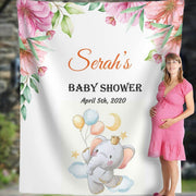 Personalized Floral Elephant Baby shower backdrop - iJay Backdrops