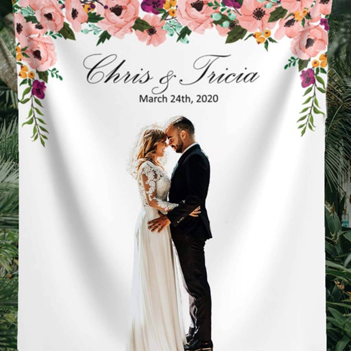 Personalized Floral Wedding Photo Backdrop - iJay Backdrops