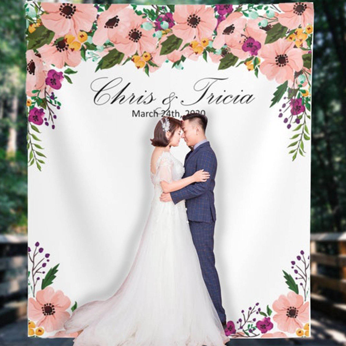 Personalized Floral Wedding Backdrop For Reception - Get it Now - iJay Backdrops