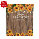 Personalized Rustic Sunflower baby shower backdrop with lights - Shop Now iJay Backdrops 