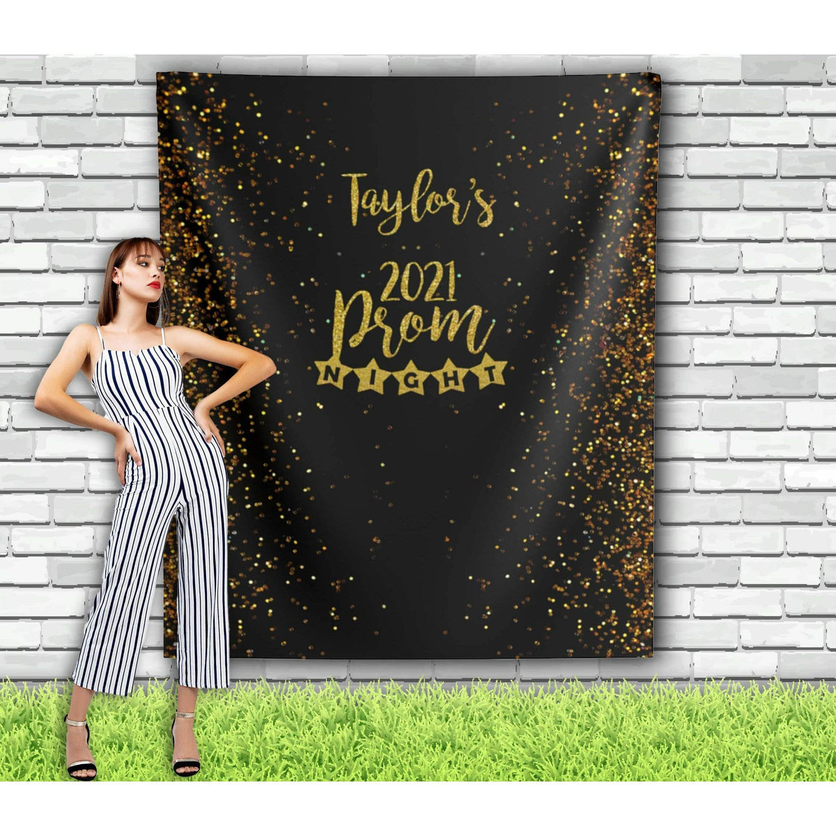 Personalized Prom Backdrop - Black and Gold - iJay Backdrops