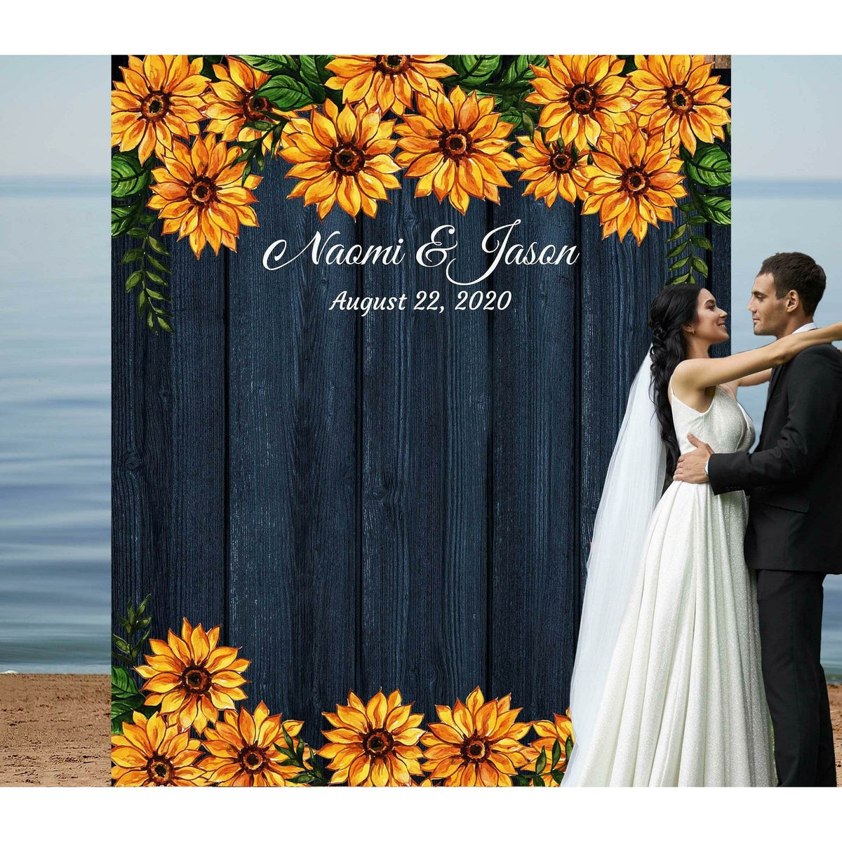 Rustic Navy Sunflower Wedding Backdrop - iJay Backdrops