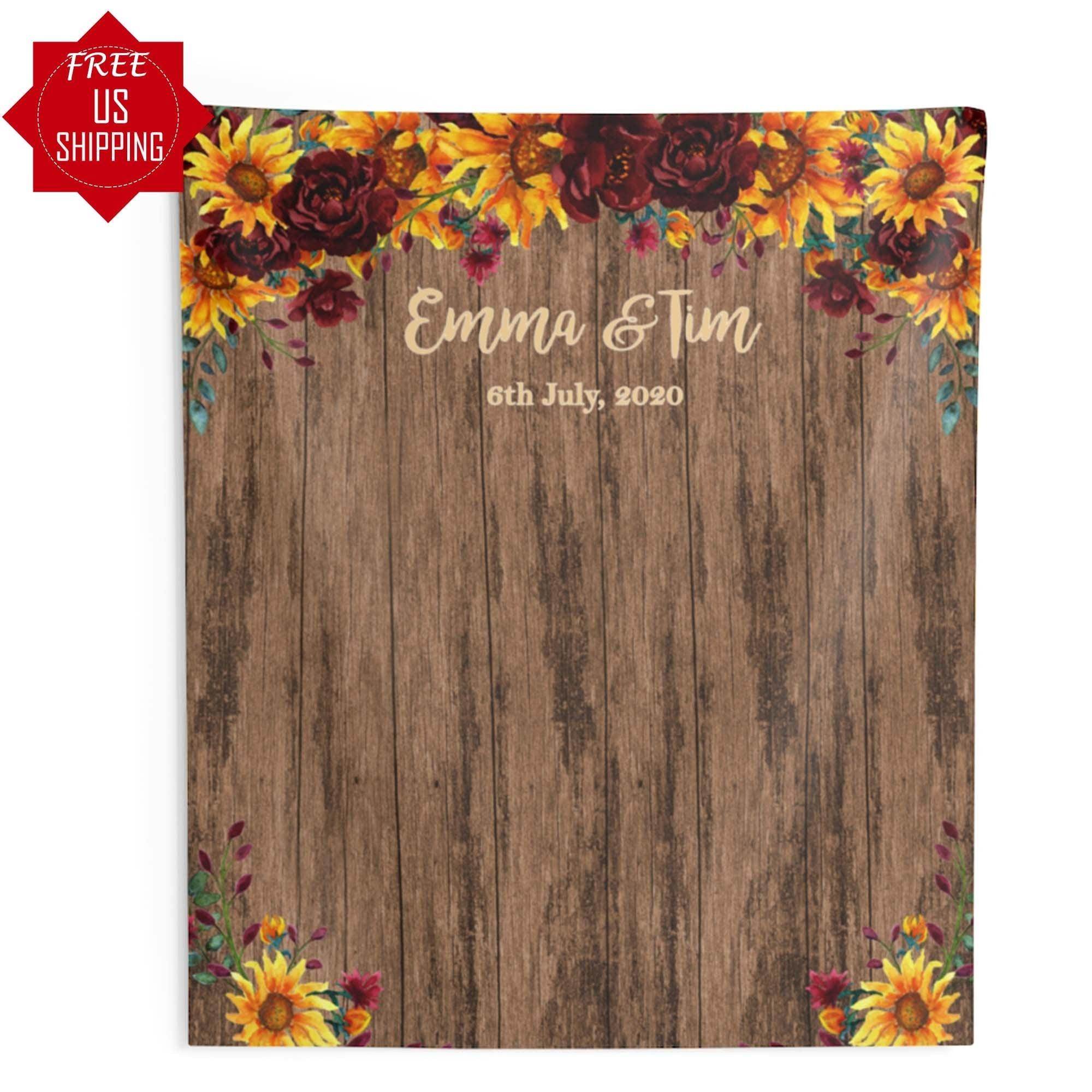 Rustic Sunflower Burgundy Wedding Backdrop - iJay Backdrops
