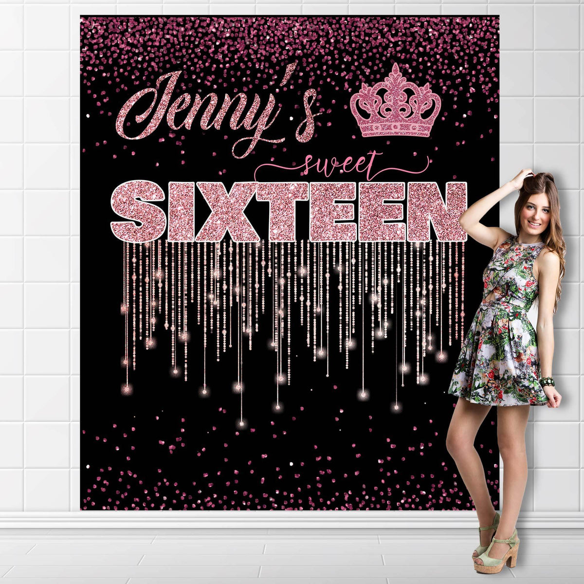 Rose Gold Sweet 16 Backdrop - iJay Backdrops